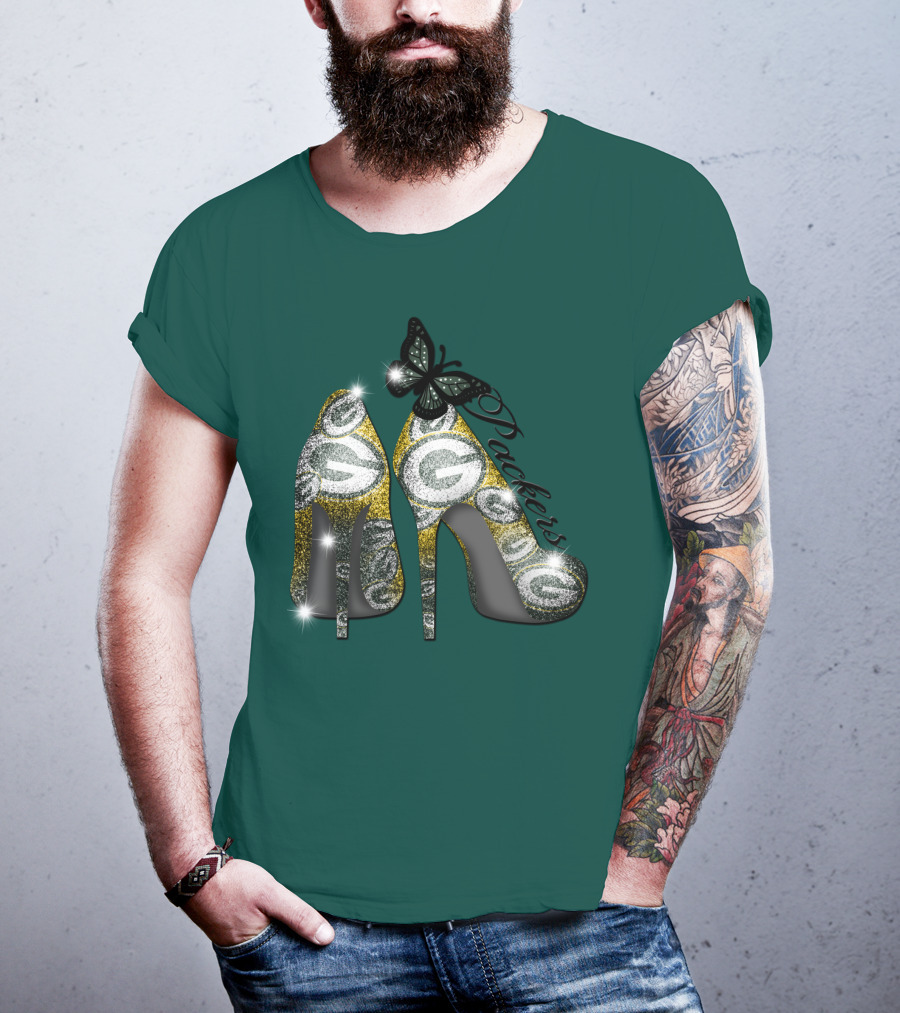 Green Bay Packers High Heels With Butterfly T-Shirt