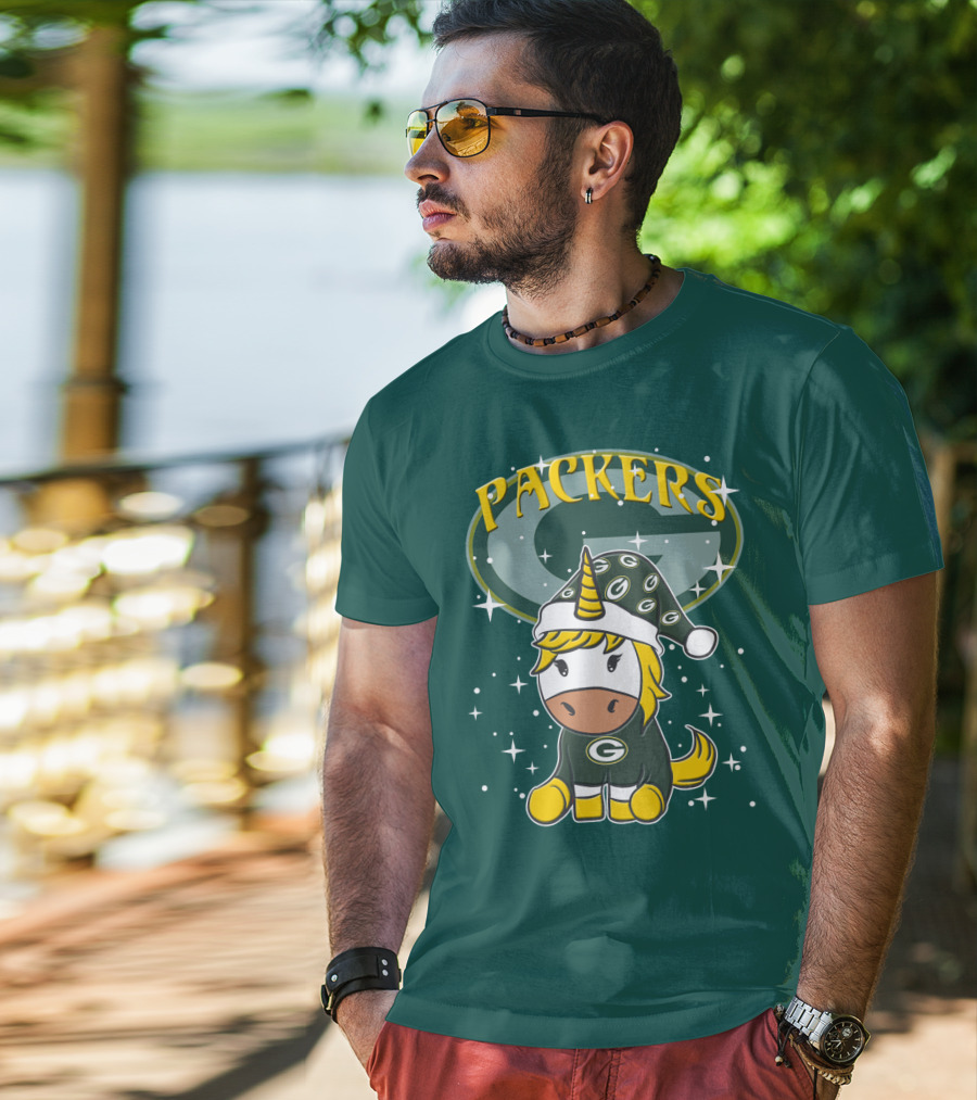 Packers Unicorn In Green Bay Colors With Stars And Logos T-Shirt