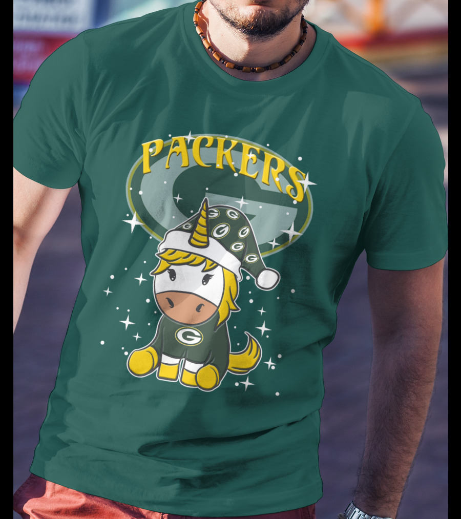 Packers Unicorn In Green Bay Colors With Stars And Logos T-Shirt