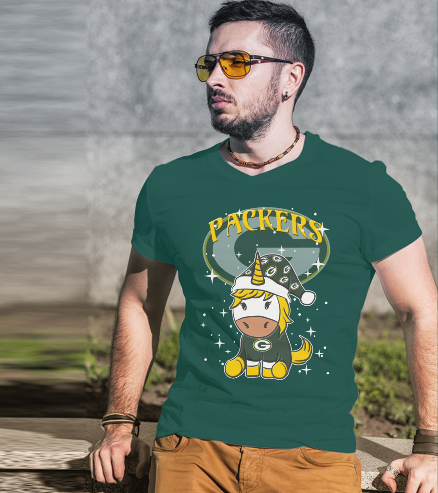 Packers Unicorn In Green Bay Colors With Stars And Logos T-Shirt
