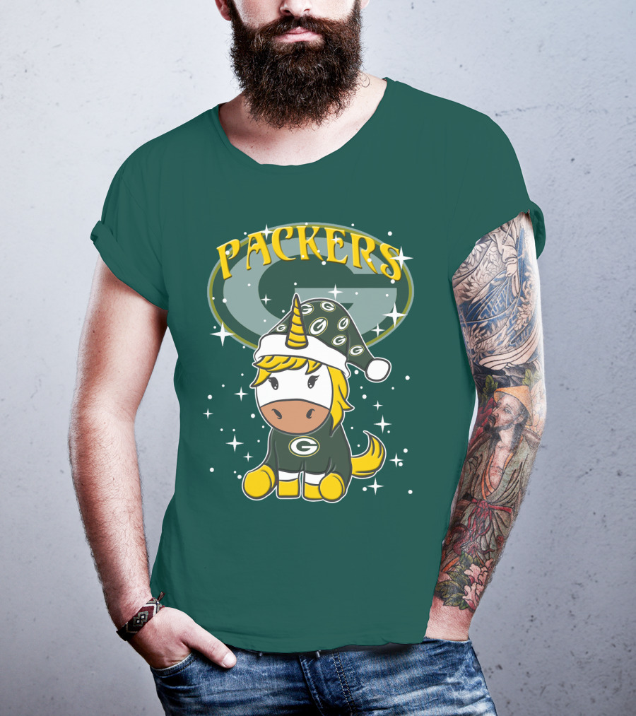 Packers Unicorn In Green Bay Colors With Stars And Logos T-Shirt