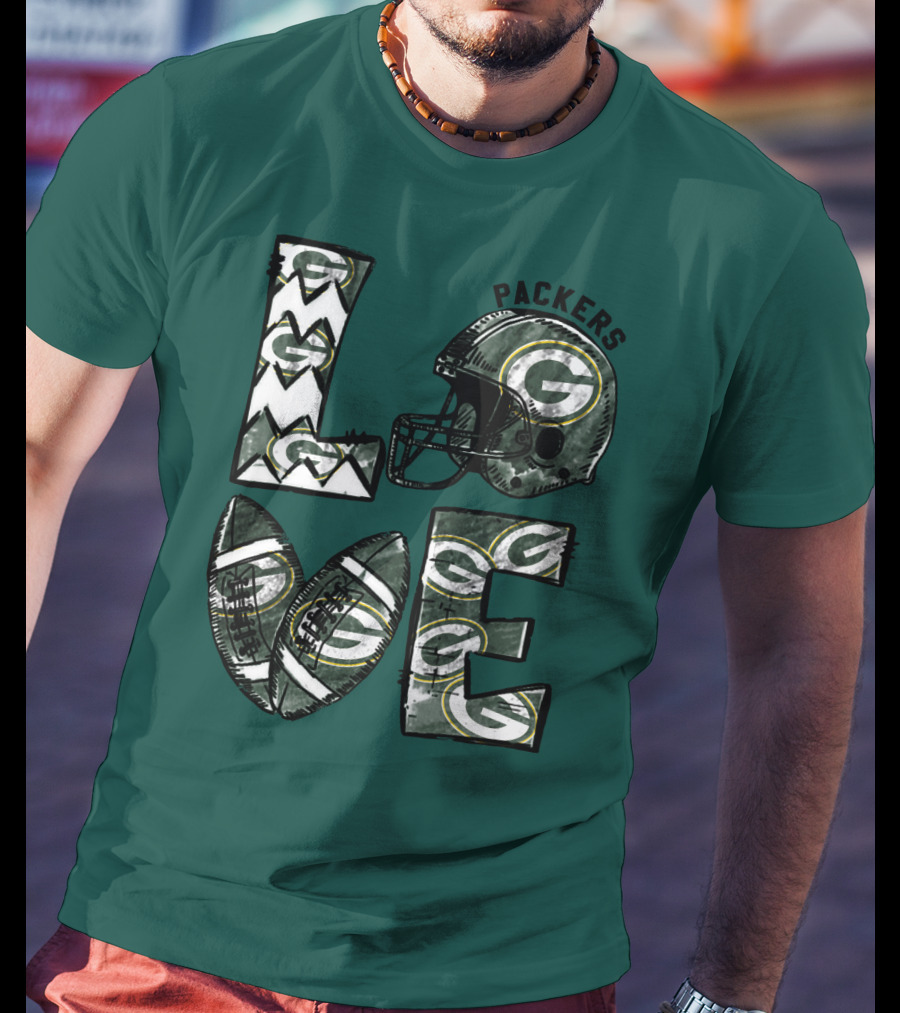 Packers Love Football Helmet And Ball Green Bay Packers T-Shirt