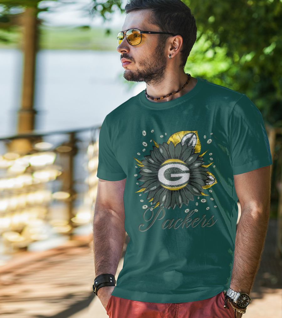 Green Bay Packers Sunflower Logo On Green T-Shirt