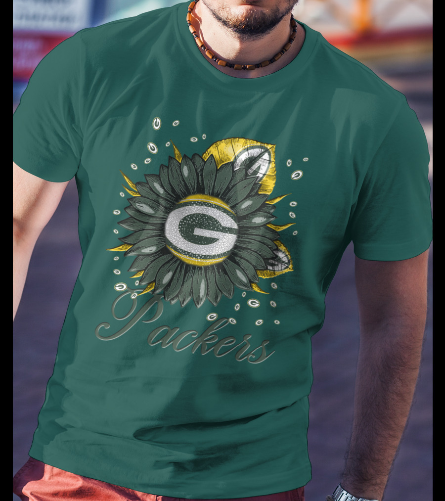 Green Bay Packers Sunflower Logo On Green T-Shirt