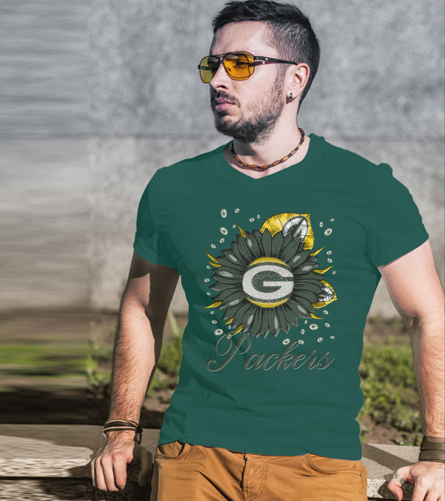 Green Bay Packers Sunflower Logo On Green T-Shirt