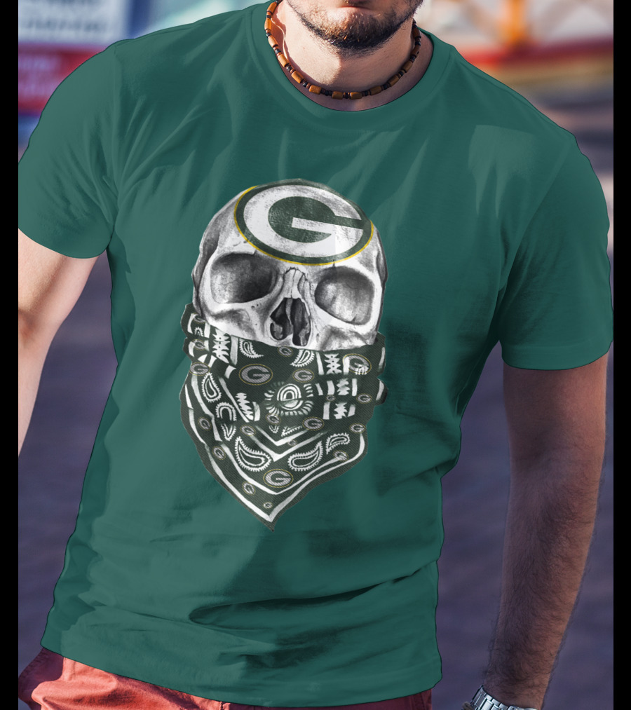 Green Bay Packers Skull With Bandana Featuring T-Shirt