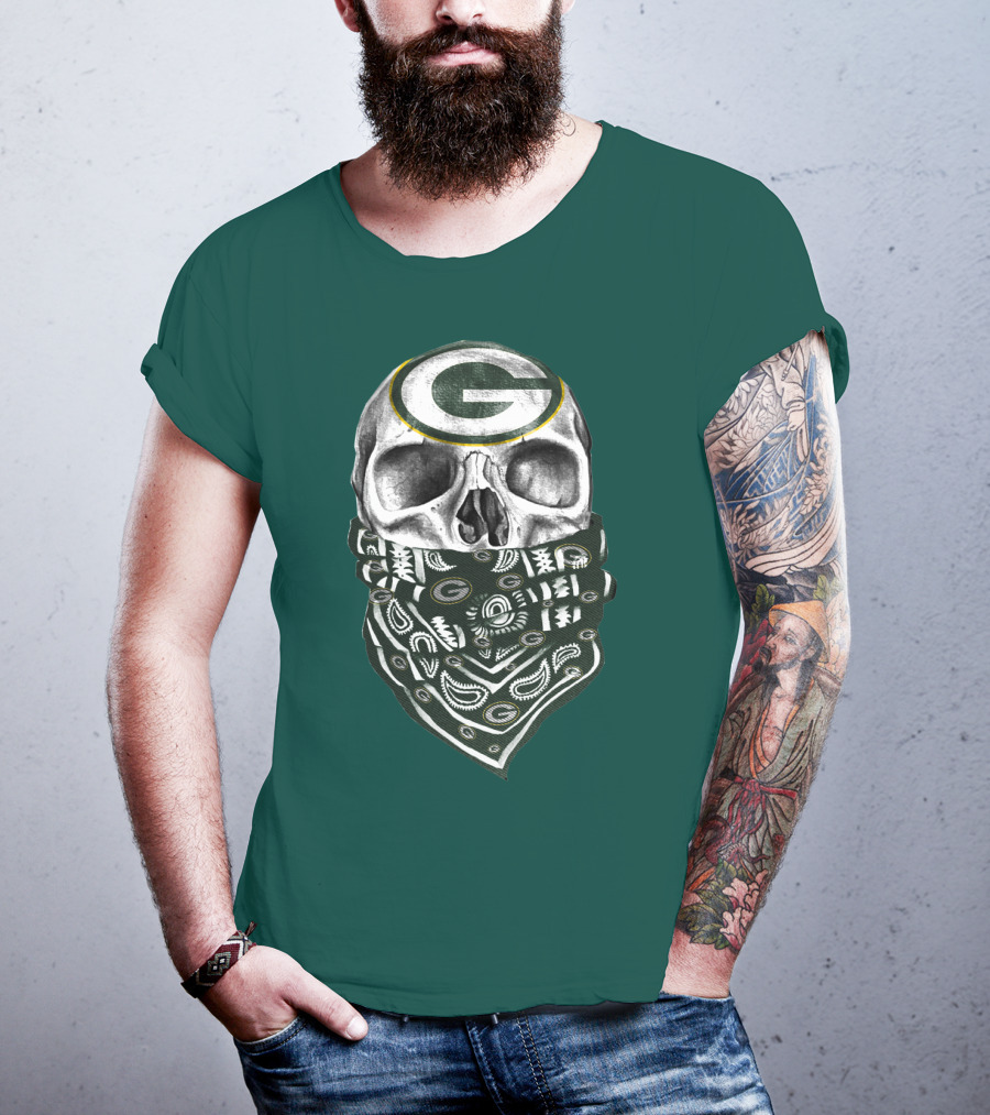 Green Bay Packers Skull With Bandana Featuring T-Shirt