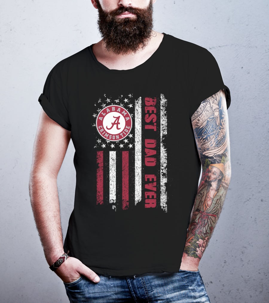 Alabama Crimson Tide Best Dad Ever American Flag T-Shirt