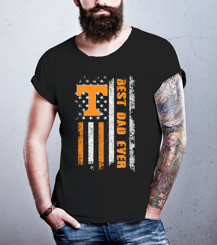Tennessee Best Dad Ever American Flag Stars And Stripes Orange White T-Shirt