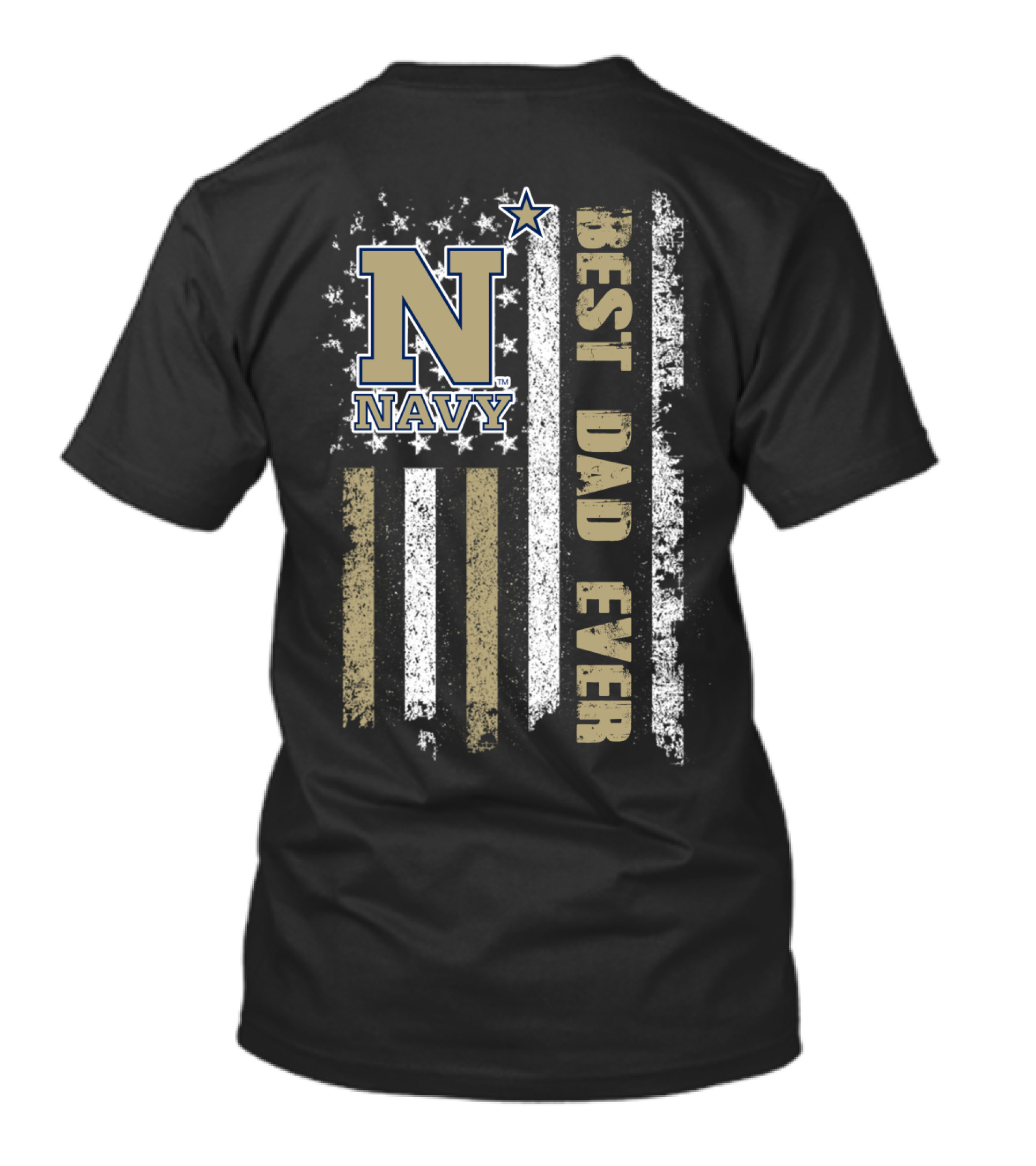 Navy N Best Dad Ever American Flag Style T-Shirt
