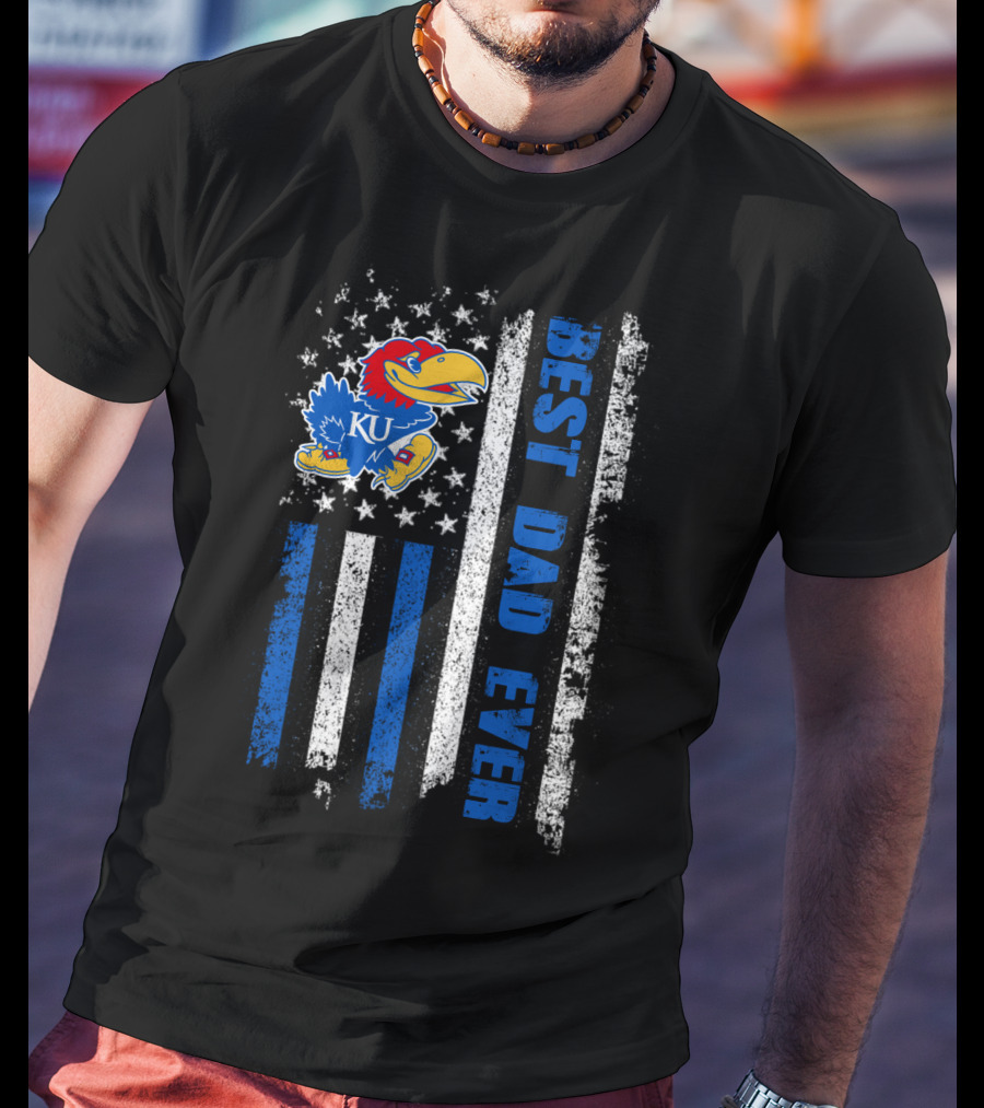 Ku Jayhawks Best Dad Ever American Flag T-Shirt