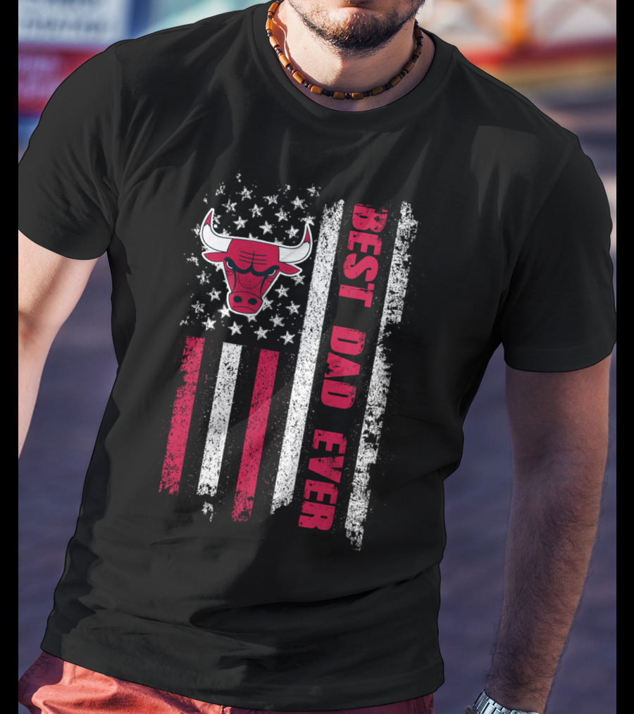 Evd 038 Best Dad Ever Chicago Bulls American Flag T-Shirt