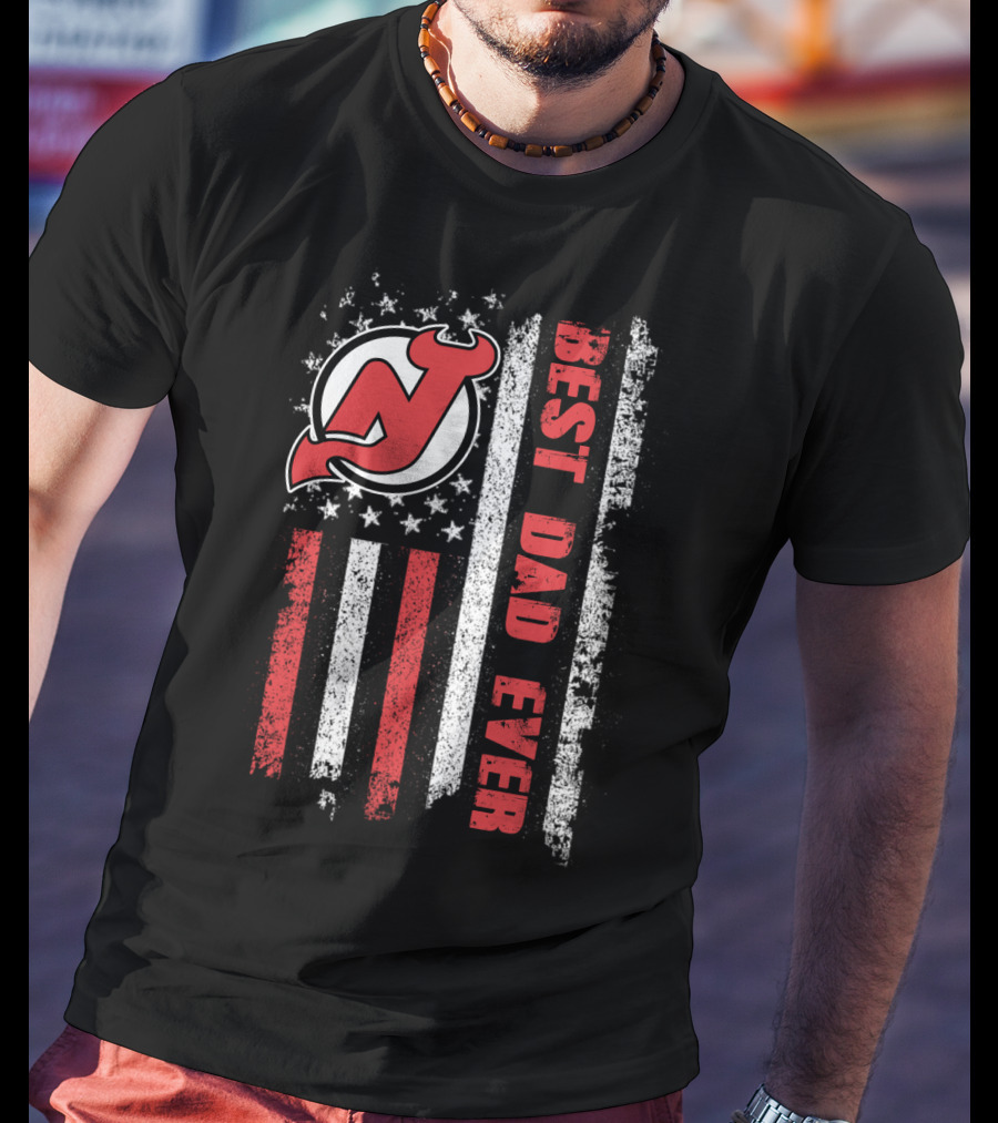New Jersey Devils Best Dad Ever American Flag T-Shirt