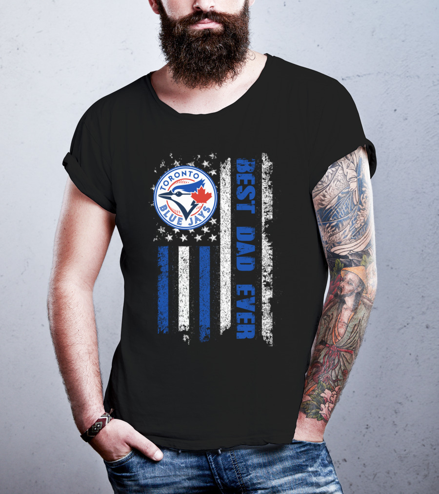 Toronto Blue Jays Best Dad Ever Blue White Striped Flag T-Shirt