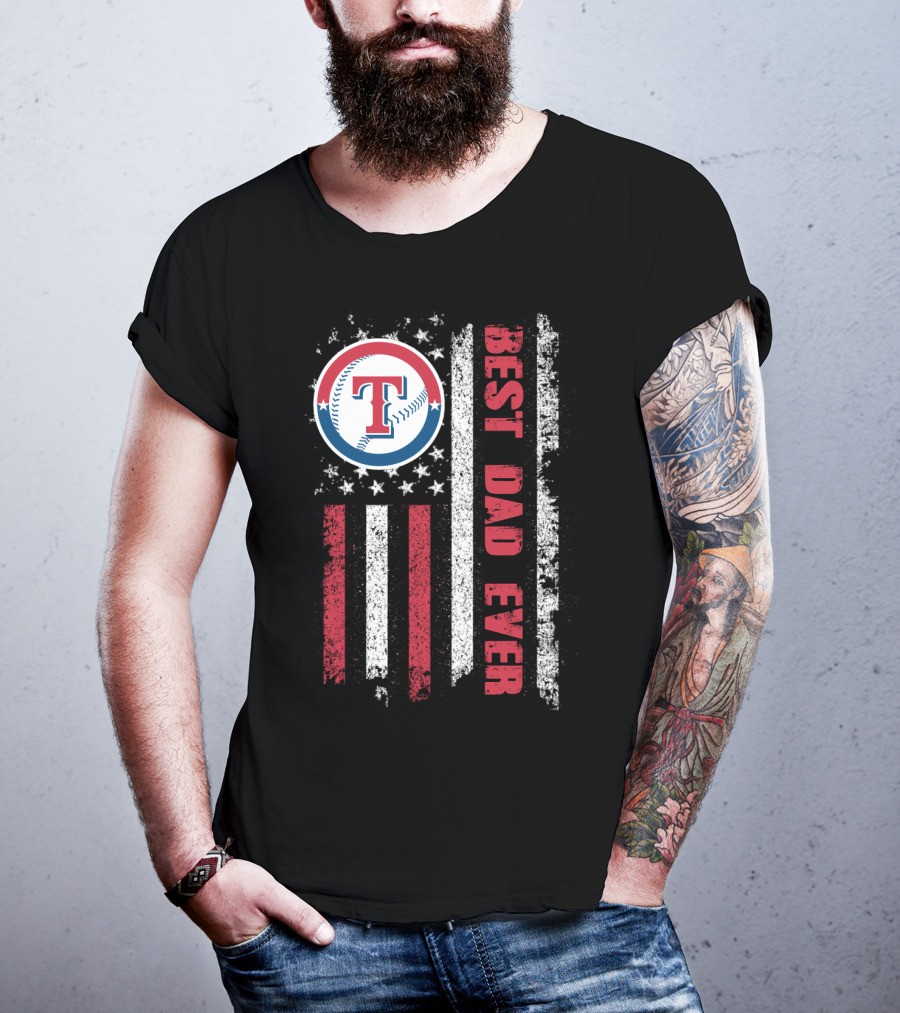 Best Dad Ever Texas Rangers American Flag Evd T-Shirt