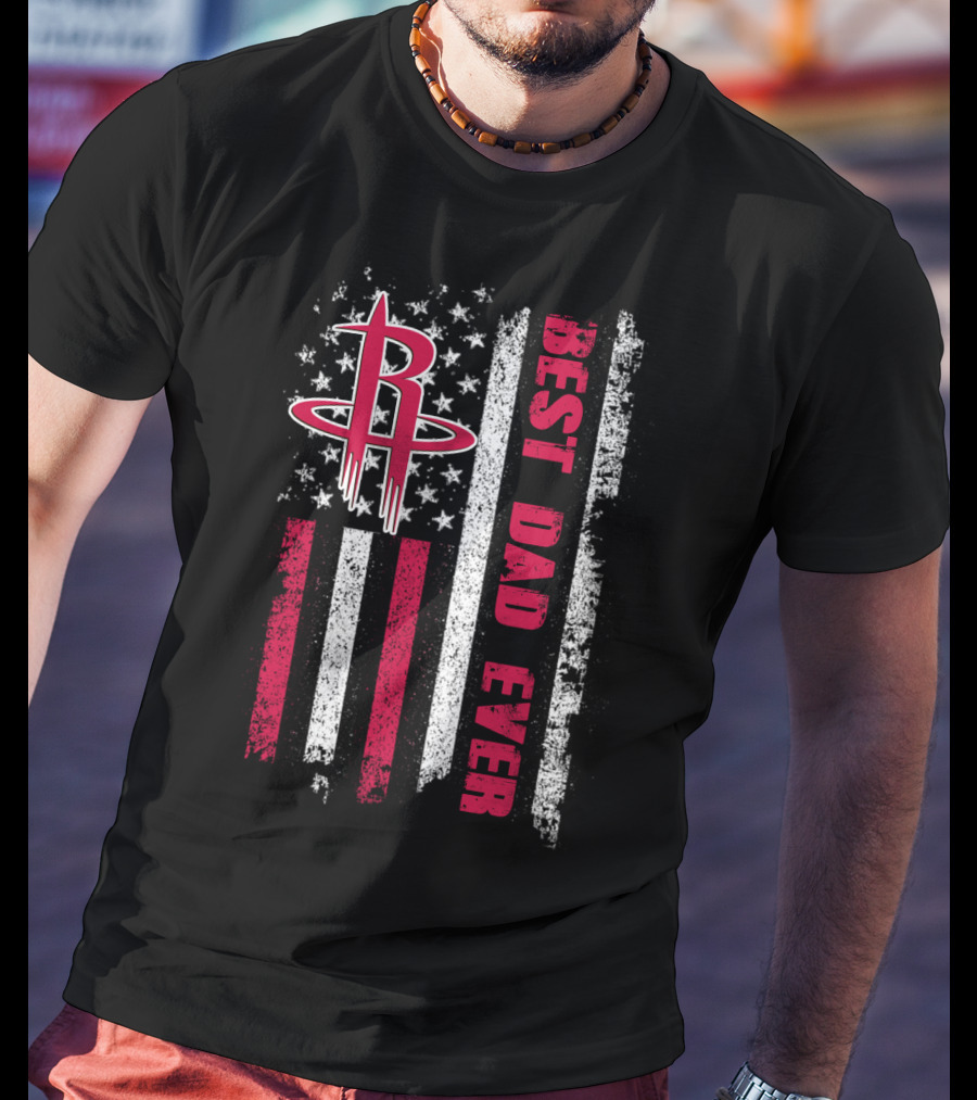 Best Dad Ever Houston Basketball Flag T-Shirt