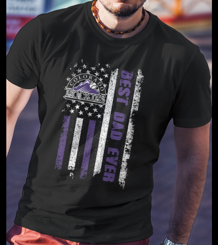 Colorado Rockies Best Dad Ever American Flag Vintage Evd 110 T-Shirt