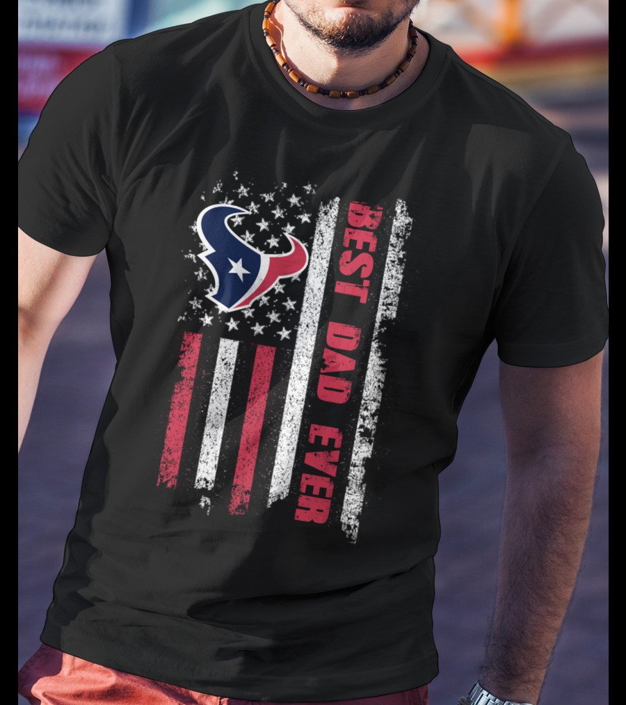 Evd 126 Best Dad Ever Houston Football American Flag T-Shirt