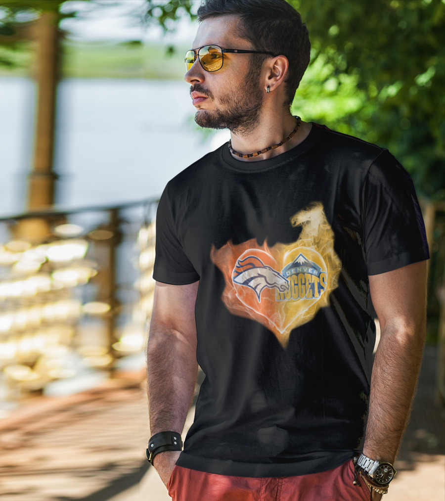 Denver Broncos Denver Nuggets Heart Flame T-Shirt