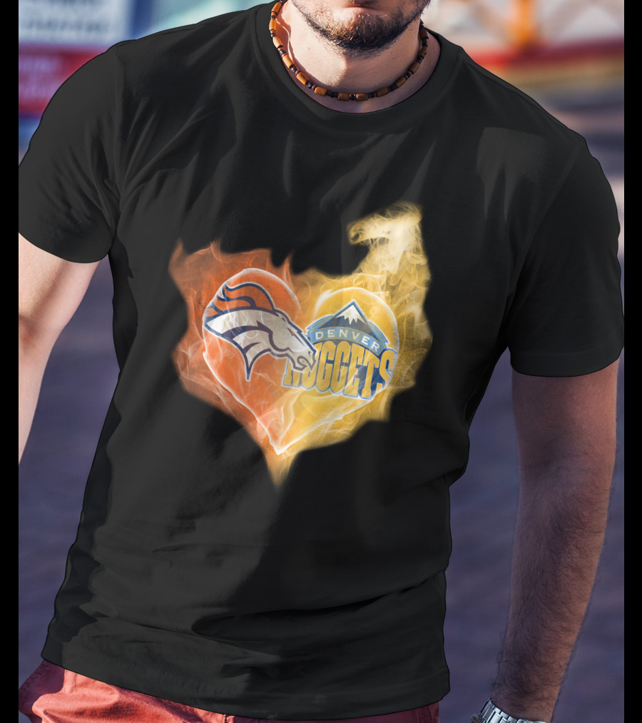 Denver Broncos Denver Nuggets Heart Flame T-Shirt