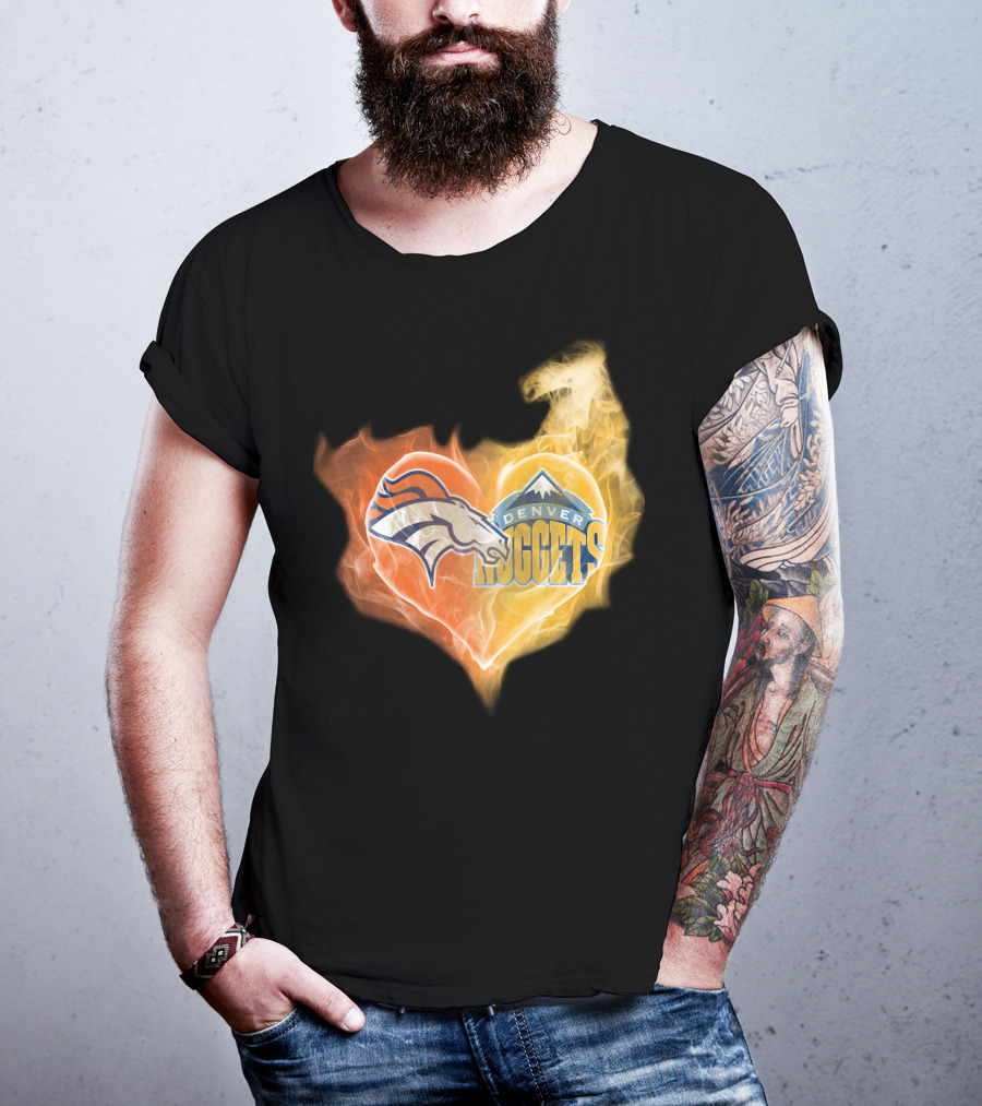 Denver Broncos Denver Nuggets Heart Flame T-Shirt