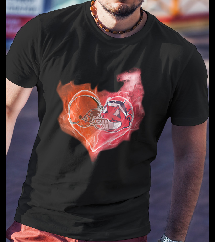 Heart Of Flames Football Helmet Cartoon Face T-Shirt