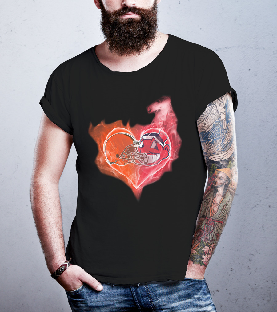 Heart Of Flames Football Helmet Cartoon Face T-Shirt
