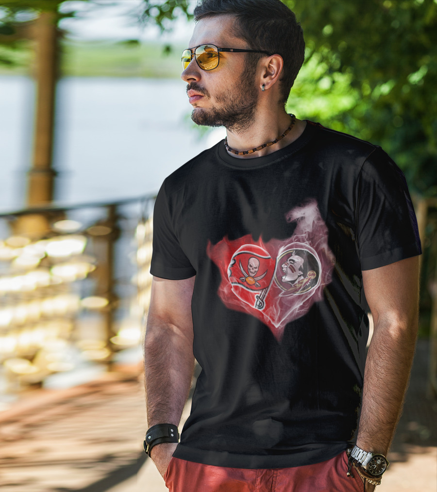 Tampa Bay Buccaneers And Florida State Seminoles Heart T-Shirt