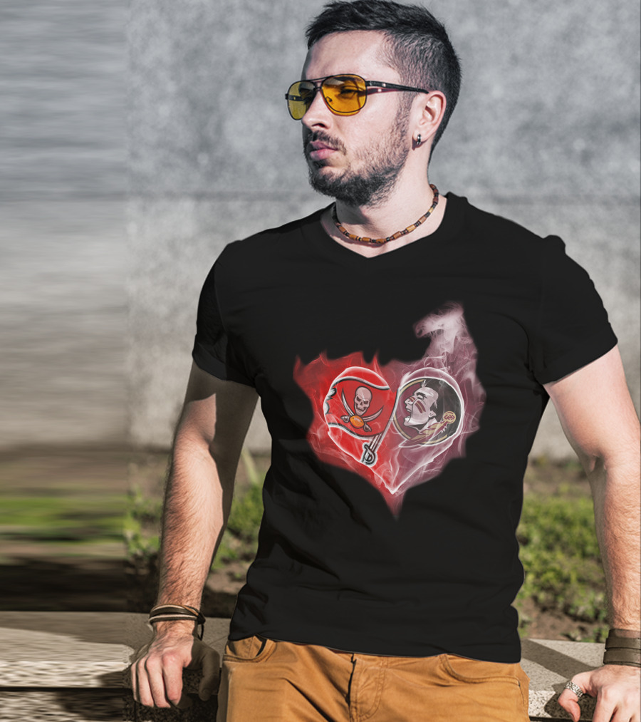 Tampa Bay Buccaneers And Florida State Seminoles Heart T-Shirt