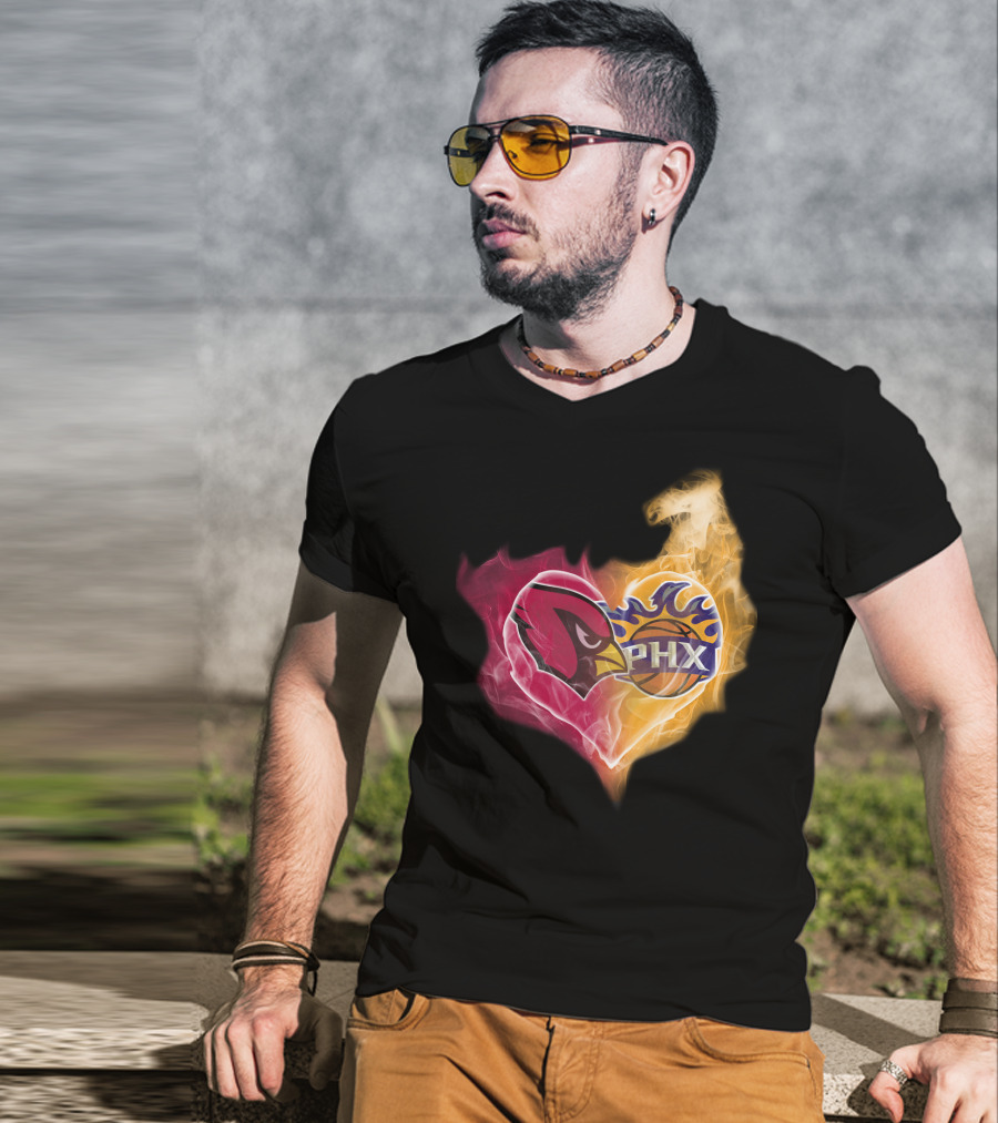 Arizona Cardinals Phoenix Suns Flame Heart T-Shirt