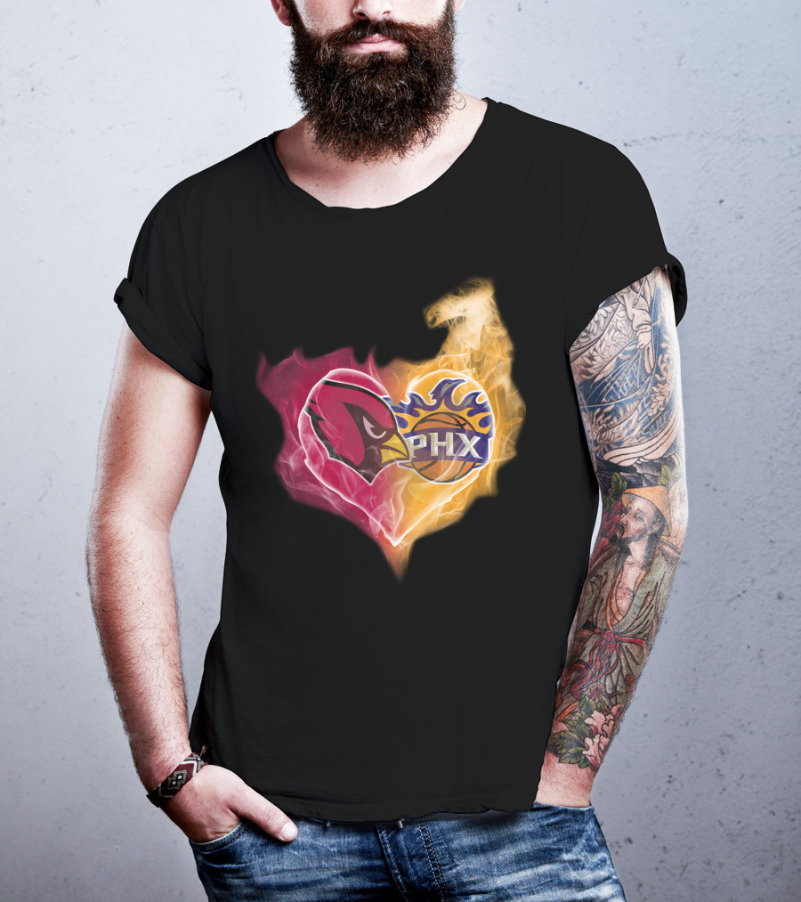 Arizona Cardinals Phoenix Suns Flame Heart T-Shirt