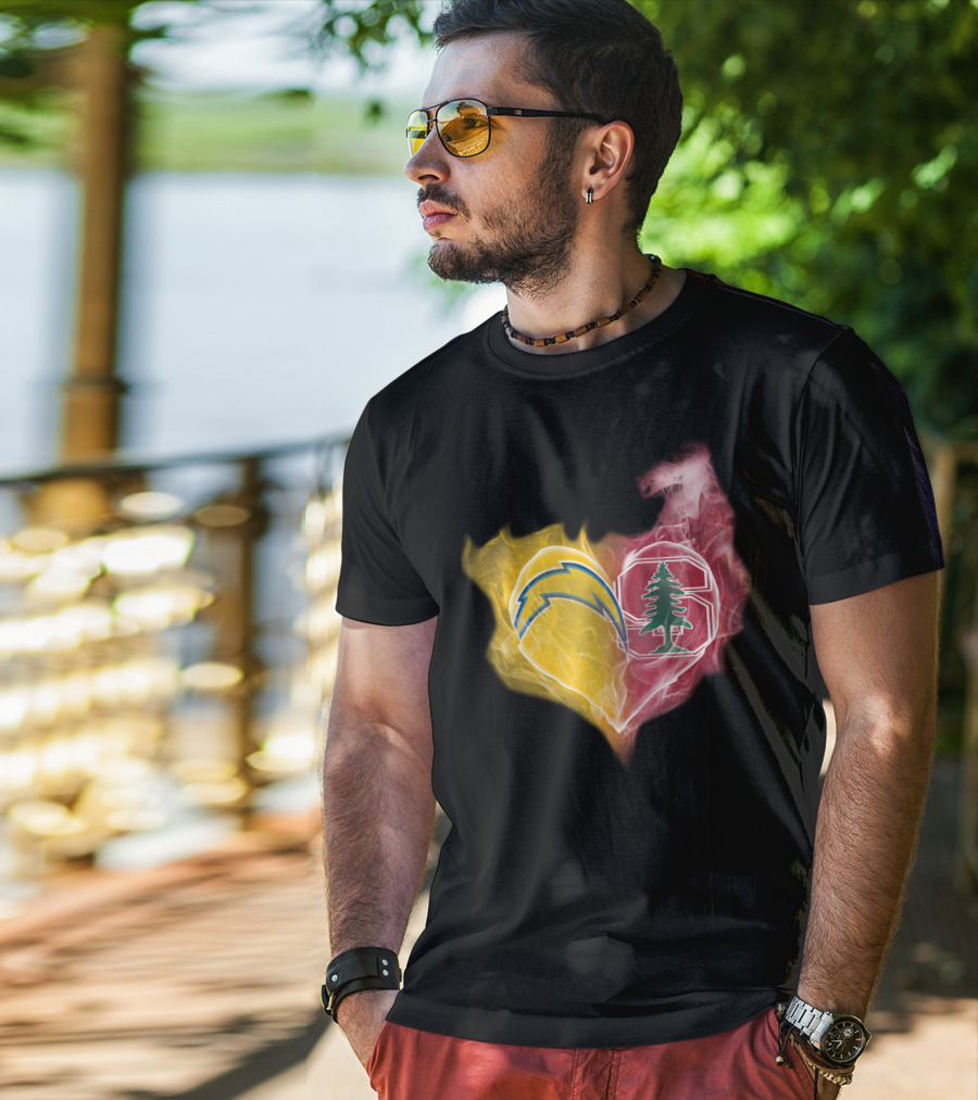 Los Angeles Chargers Stanford Cardinal Heart Fusion T-Shirt