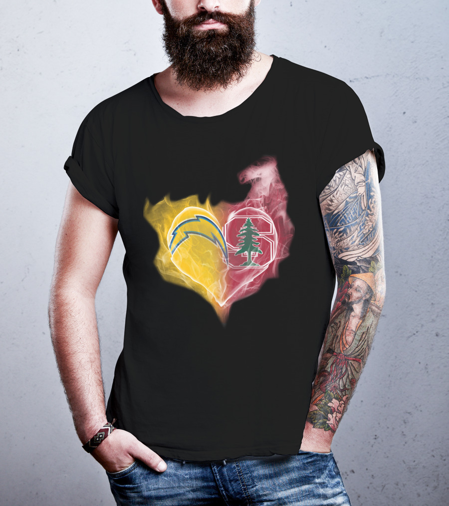 Los Angeles Chargers Stanford Cardinal Heart Fusion T-Shirt
