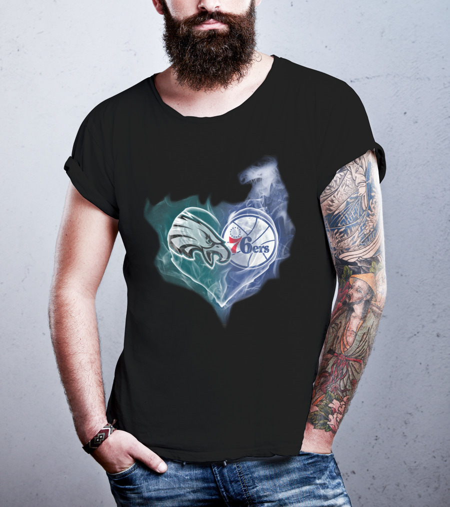 Philadelphia Eagles 76ers Heart Sports Logo Fusion T-Shirt