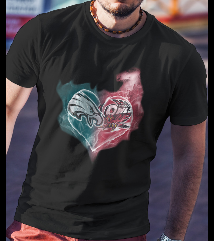 Philadelphia Eagles And Temple Owls Heart Shape T-Shirt