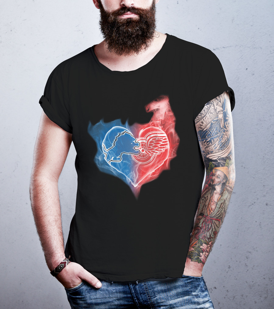 Detroit Lions Red Wings Heart Fusion T-Shirt