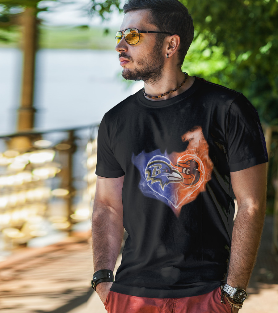 Baltimore Ravens Orioles Heart Fusion T-Shirt