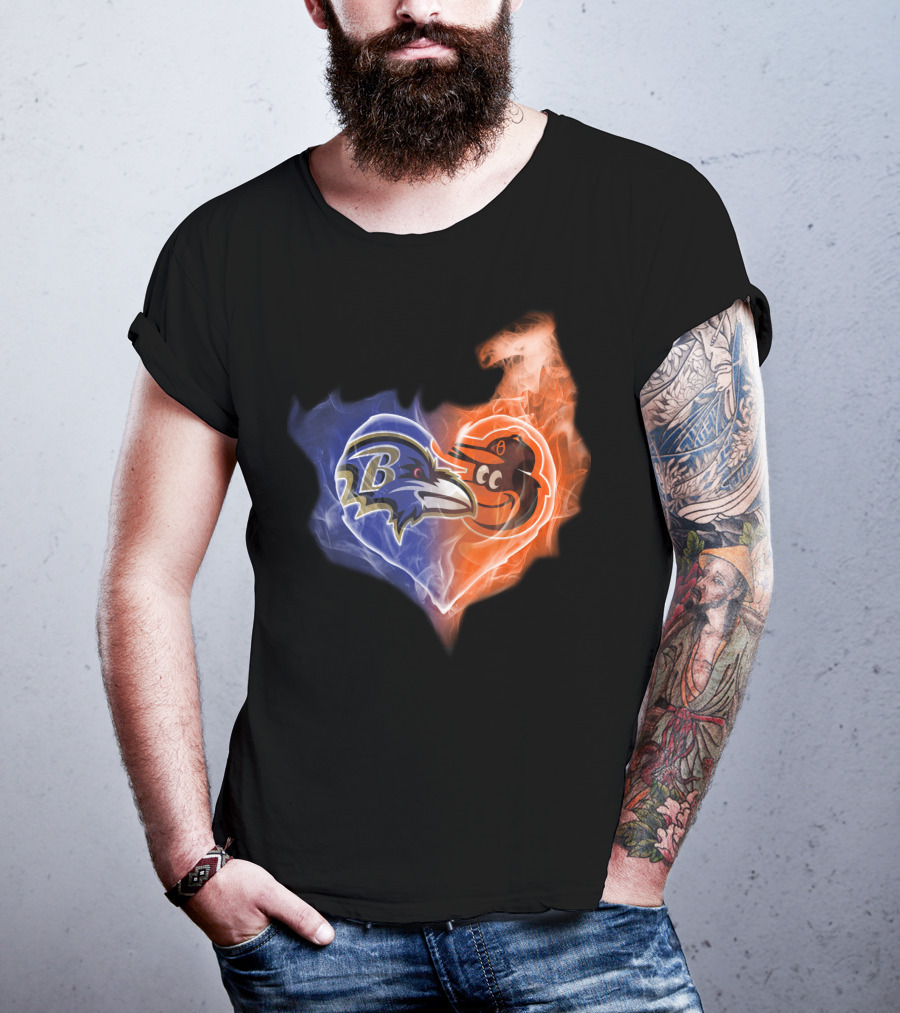 Baltimore Ravens Orioles Heart Fusion T-Shirt