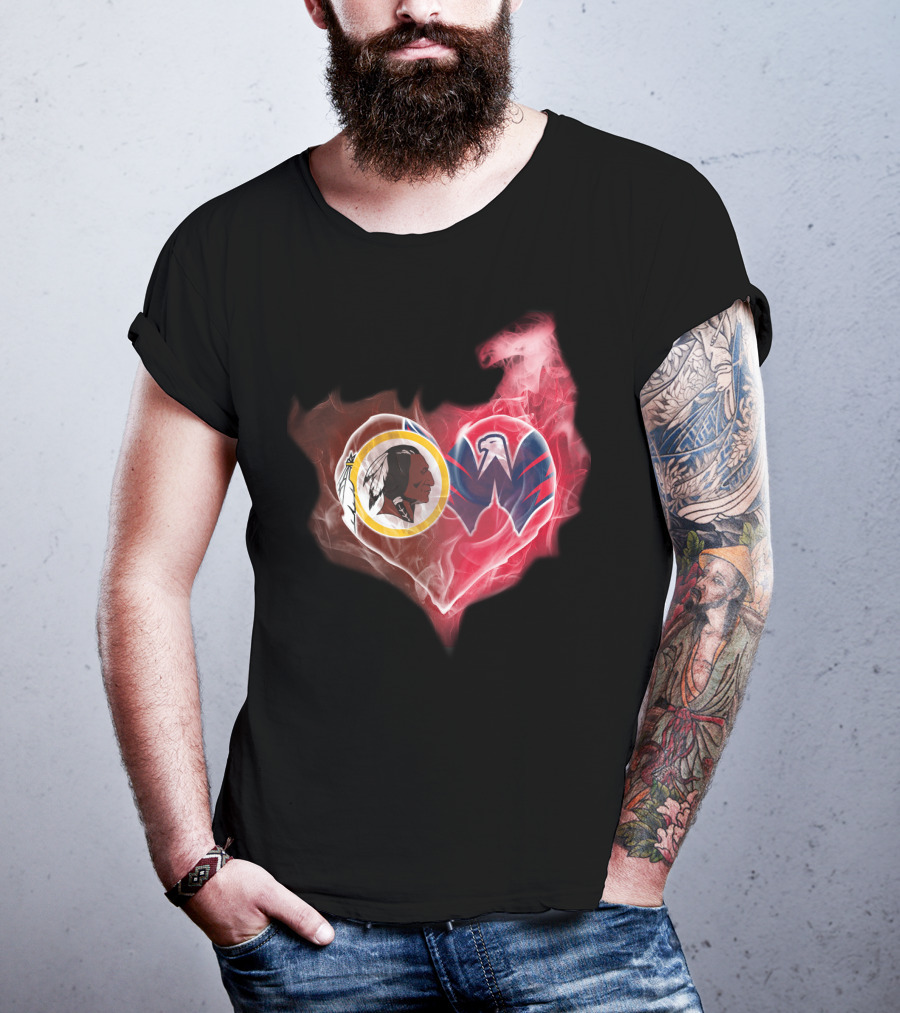 Washington Redskins And Wizards Heart Symbol T-Shirt