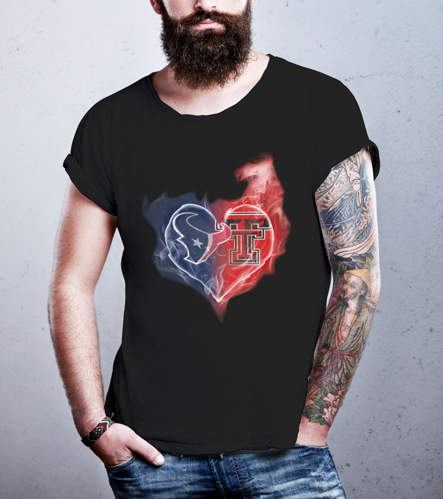Houston Texans And Texas Tech Red Raiders Heart T-Shirt