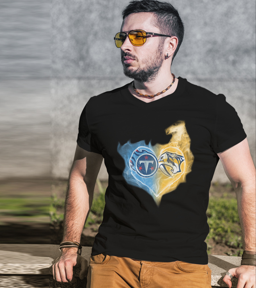 Tennessee Titans Titans And Nashville Predators Heart Logo T-Shirt
