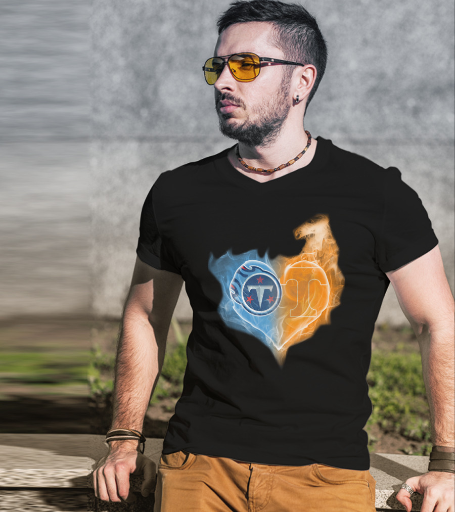 Tennessee Titans Volunteers Heart Flame Fusion T-Shirt