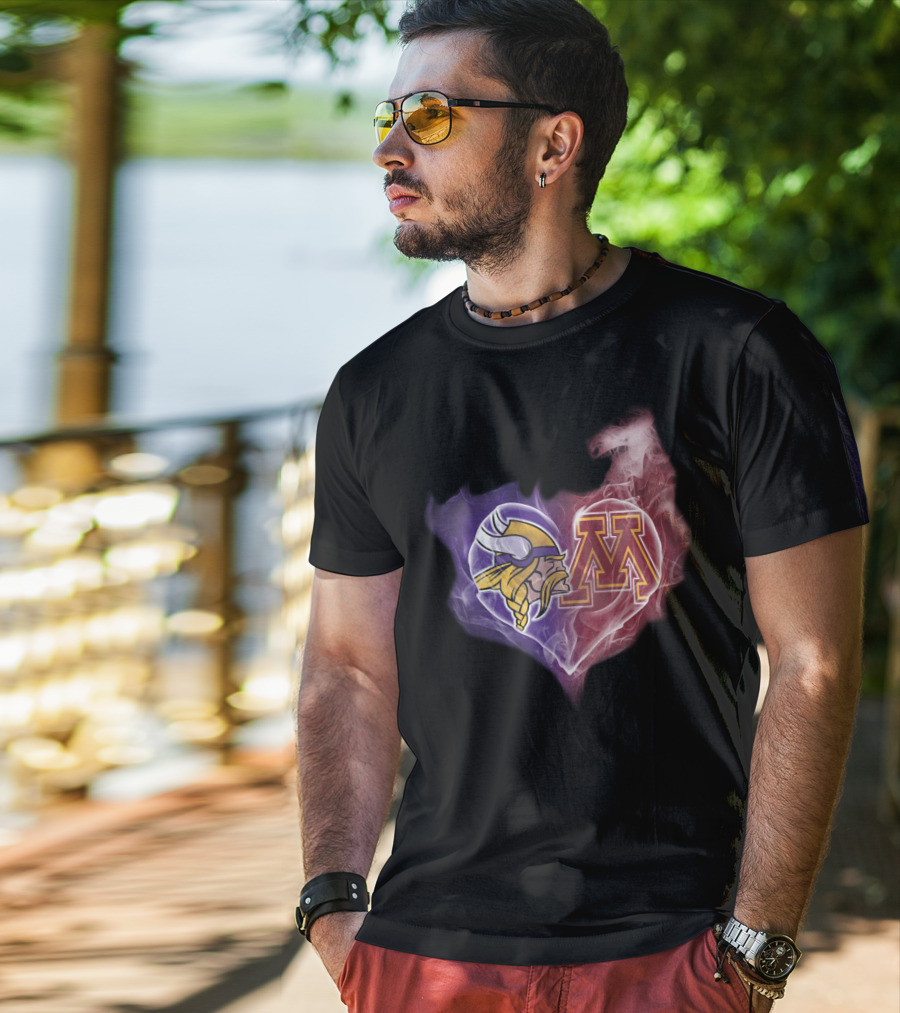Minnesota Vikings And Golden Gophers Heart Logo Fusion T-Shirt