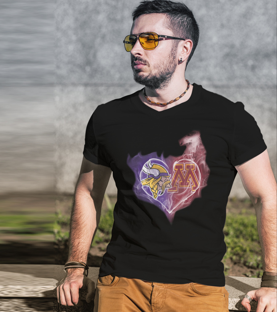 Minnesota Vikings And Golden Gophers Heart Logo Fusion T-Shirt