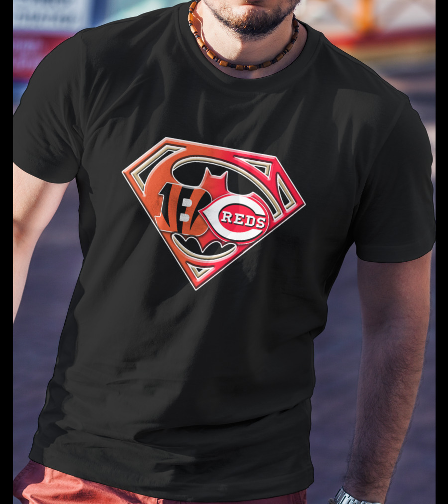 Cincinnati Bengals Reds Superman Batman Logo Fusion T-Shirt