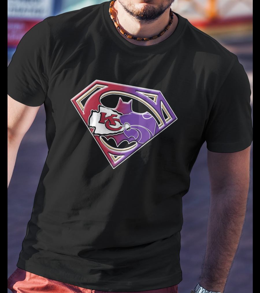 Kansas City Chiefs Kansas State Wildcats Batman Superman Logo Mashup T-Shirt