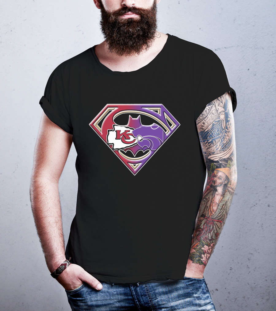 Kansas City Chiefs Kansas State Wildcats Batman Superman Logo Mashup T-Shirt
