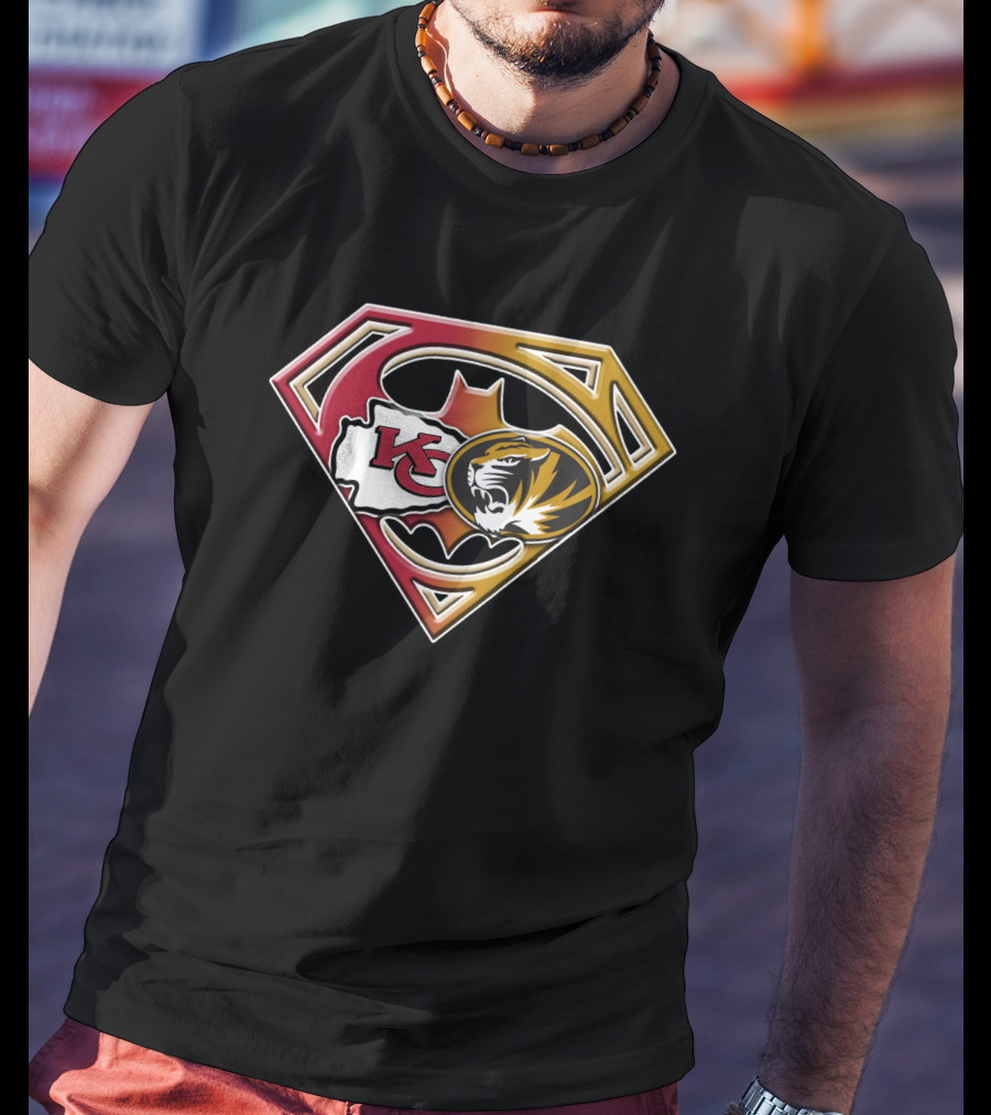 Kansas City Chiefs And Missouri Tigers Superman Logo Fusion T-Shirt