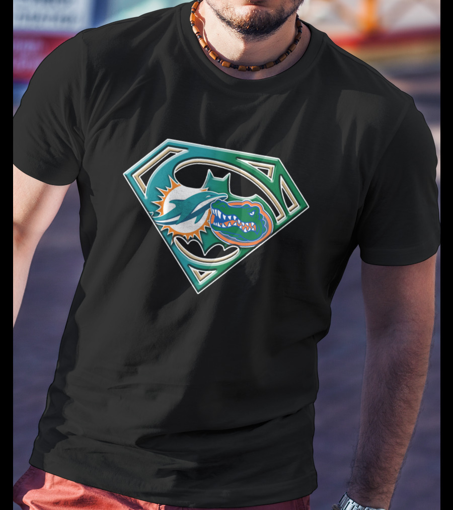 Superman Miami Dolphins Florida Gators Batman Logo Fusion T-Shirt