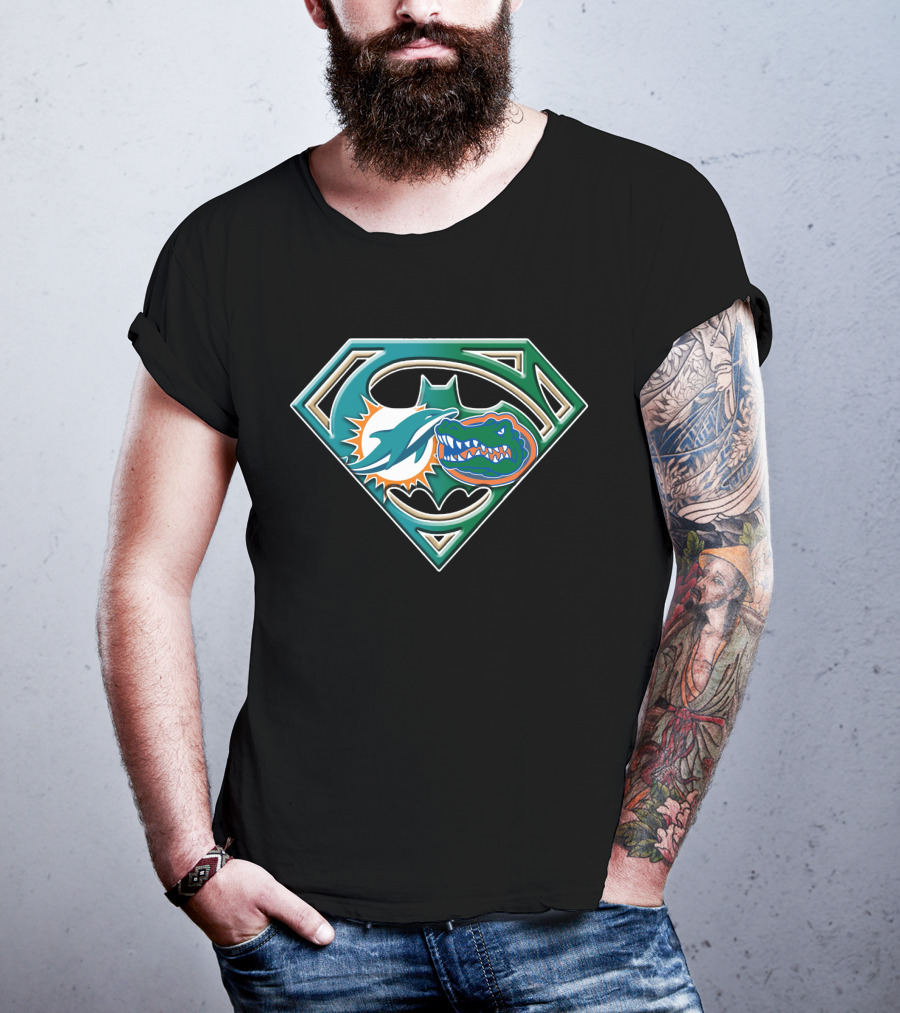 Superman Miami Dolphins Florida Gators Batman Logo Fusion T-Shirt